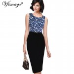 Vfemage Womens Summer Elegant Vintage Polka Dot Contrast Belted Patchwork Casual Wear To Work Office Sheath Pencil Dress 2850