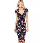 Vfemage Womens Summer Sexy Flower Floral Printed Polka Dot Cap Sleeve Tunic Slim Casual Party Bodycon Pencil Sheath Dress 2178