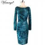 Vfemage Womens Velvet Elegant Vintage Winter Spring Floral  Ruched Ruffle Work Casual Party Sheath Fitted Bodycon Dress 4703