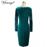 Vfemage Womens Velvet Elegant Vintage Winter Spring Floral  Ruched Ruffle Work Casual Party Sheath Fitted Bodycon Dress 4703