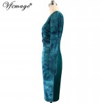 Vfemage Womens Velvet Elegant Vintage Winter Spring Floral  Ruched Ruffle Work Casual Party Sheath Fitted Bodycon Dress 4703