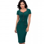 Vfemage Womens Vintage Retro Polka Dot Button Pinup Tunic Slim Casual Work Office Party Bodycon Fitted Pencil Sheath Dress 2012