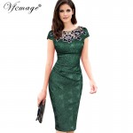 Vfemage Womens embroidery Elegant Vintage Dobby fabric Hollow out embroidered Ruched Pencil Bodycon Evening  Party Dress 3543