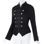 Victorian Gothic Buttons Decorated Zipper Front Military jacket Tops 2017 Tops Woman Black Long Sleeve Outerwear Coats
