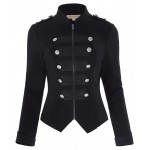 Victorian Gothic Buttons Decorated Zipper Front Military jacket Tops 2017 Tops Woman Black Long Sleeve Outerwear Coats