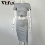 Viifaa 2017 Summer Women Club Dress Two Piece Outfits Bodycon Midi Dress Sexy Party Night Club Vestidos Gray Dresses