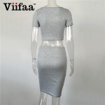 Viifaa 2017 Summer Women Club Dress Two Piece Outfits Bodycon Midi Dress Sexy Party Night Club Vestidos Gray Dresses