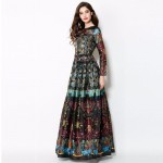 Vintage 2017 Winter Long Sleeves Elegant Empire Ball Gown Temperamental Slim Retro Print Floor-Length Dress Women Maxi