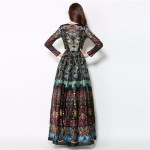 Vintage 2017 Winter Long Sleeves Elegant Empire Ball Gown Temperamental Slim Retro Print Floor-Length Dress Women Maxi