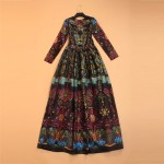 Vintage 2017 Winter Long Sleeves Elegant Empire Ball Gown Temperamental Slim Retro Print Floor-Length Dress Women Maxi