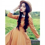 Vintage 50s 60s Preppy Style Long Dress Peter Pan Collar Long Sleeve Women Empire Dresses Female Vestidos Fladas Autumn Winter