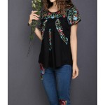 Vintage 70s SCALLOP Mexican Ethnic Embroidery Summer Women Dress BOHO Hippie Blouse Mini Dresses Women Tops Vestidos Femininos