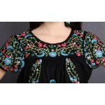 Vintage 70s SCALLOP Mexican Ethnic Embroidery Summer Women Dress BOHO Hippie Blouse Mini Dresses Women Tops Vestidos Femininos