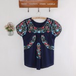 Vintage 70s SCALLOP Mexican Ethnic Embroidery Summer Women Dress BOHO Hippie Blouse Mini Dresses Women Tops Vestidos Femininos