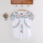 Vintage 70s SCALLOP Mexican Ethnic Embroidery Summer Women Dress BOHO Hippie Blouse Mini Dresses Women Tops Vestidos Femininos