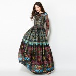 Vintage Dress New 2016 Summer Fashion New High Quality Retro Print Ball Gown Long Sleeve Floor Length Elegant Street Dress