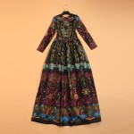 Vintage Dress New 2016 Summer Fashion New High Quality Retro Print Ball Gown Long Sleeve Floor Length Elegant Street Dress