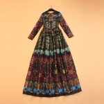 Vintage Dress New 2016 Summer Fashion New High Quality Retro Print Ball Gown Long Sleeve Floor Length Elegant Street Dress