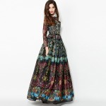 Vintage Dress New 2016 Summer Fashion New High Quality Retro Print Ball Gown Long Sleeve Floor Length Elegant Street Dress