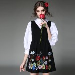 Vintage Floral Embroidery Dress Women Contrast Spliced Mini Dresses Spring S to 4xl 5xl