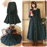 Vintage Mori Girl Preppy British Plaid Long Maxi Dress Princess Dress Sweet Peter Pan Collar Women Gothic Dress Boho Vestido 