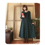 Vintage Mori Girl Preppy British Plaid Long Maxi Dress Princess Dress Sweet Peter Pan Collar Women Gothic Dress Boho Vestido 