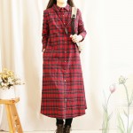 Vintage Plaid Women Long Dress Autumn Spring Extra Thick Length Mori Girl Loose Autumn Preppy Style Dress Classic Casual Dress