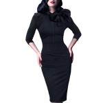 Vintage Women Autumn Elegant 1950s Retro Rockabilly Front Bow Party Formal Business Work Bodycon Sheath Pencil Dress B244