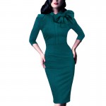 Vintage Women Autumn Elegant 1950s Retro Rockabilly Front Bow Party Formal Business Work Bodycon Sheath Pencil Dress B244