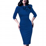 Vintage Women Autumn Elegant 1950s Retro Rockabilly Front Bow Party Formal Business Work Bodycon Sheath Pencil Dress B244