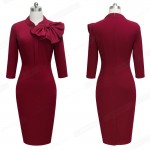 Vintage Women Autumn Elegant 1950s Retro Rockabilly Front Bow Party Formal Business Work Bodycon Sheath Pencil Dress B244