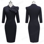 Vintage Women Autumn Elegant 1950s Retro Rockabilly Front Bow Party Formal Business Work Bodycon Sheath Pencil Dress B244