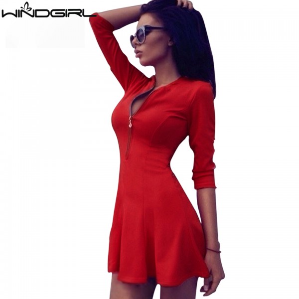 WINDGIRL 2017 dress women red  summer style short A-line office dress vintage elegant summer dresses sexy mini party black blue