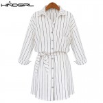 WINDGIRL striped shirt dress fashion cotton women  autumn dresses trun-down collar single botton plus size dresses robe femme