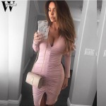 WYHHCJ 2017 New Sexy drape women dress  Sheath Dodycon  penchil Soild slit dresses Deep V Mini Party dress women ukraine