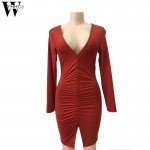 WYHHCJ 2017 New Sexy drape women dress  Sheath Dodycon  penchil Soild slit dresses Deep V Mini Party dress women ukraine