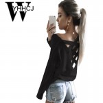 WYHHCJ 2017 women spring/summer t shirt fashion unicorn sexy Long sleeve women top back cross hollow out clothes loose t shirt 