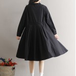 White Black Color Shirt Dress Spring Autumn New Women Literary Loose Long Sleeve Pleated Plus Size Dress Pregnant Vestidos XXL