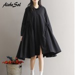 White Black Color Shirt Dress Spring Autumn New Women Literary Loose Long Sleeve Pleated Plus Size Dress Pregnant Vestidos XXL