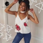 White Floral Embroidery Cami Sexy Satin Tops Off Shoulder Strap V Neck Short Women Tops Summer Beach Elegant Girls Blusa Shirt