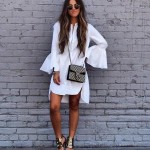 White Shirt Dress Summer 2017 Fashion Flare Sleeve Elegant Woman Dress Casual Clothing Vestidos