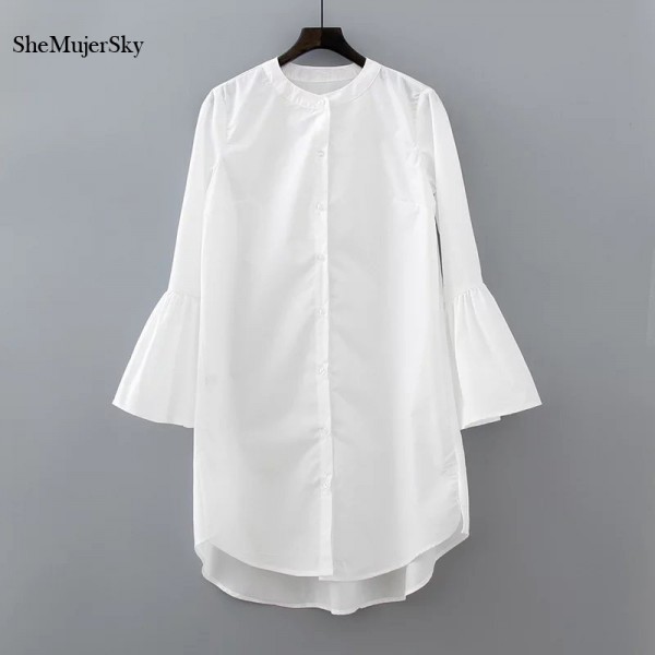 White Shirt Dress Summer 2017 Fashion Flare Sleeve Elegant Woman Dress Casual Clothing Vestidos