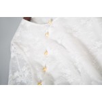 White lace dress Natural silk women dress Pure white Lace dress 3/4 sleeve Chinese style sale