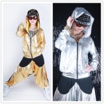 Wholesale spliced jazz Loose Zipper dance jackets Thin harem women men unisex Gold Silver shiny Top performance wear