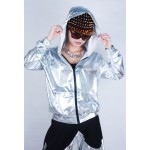 Wholesale spliced jazz Loose Zipper dance jackets Thin harem women men unisex Gold Silver shiny Top performance wear