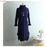 Wide Bust 105cm High Collar Pull Over Woolly Sweater Dress Women Large size Outerwear Knitting Long Vestido