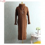 Wide Bust 105cm High Collar Pull Over Woolly Sweater Dress Women Large size Outerwear Knitting Long Vestido