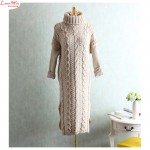 Wide Bust 105cm High Collar Pull Over Woolly Sweater Dress Women Large size Outerwear Knitting Long Vestido