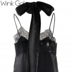 Wink Gal Sexy Black Lace Party Dresses Short Evening Slip Dress Neck Tie Sundresses Summer Beach Silk Shift Dress Women  Z0010