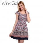 Wink Gal Summer Style Short Dress Sundress Floral Patterns Sweet Mini Dresses Female Clothing 3R1933